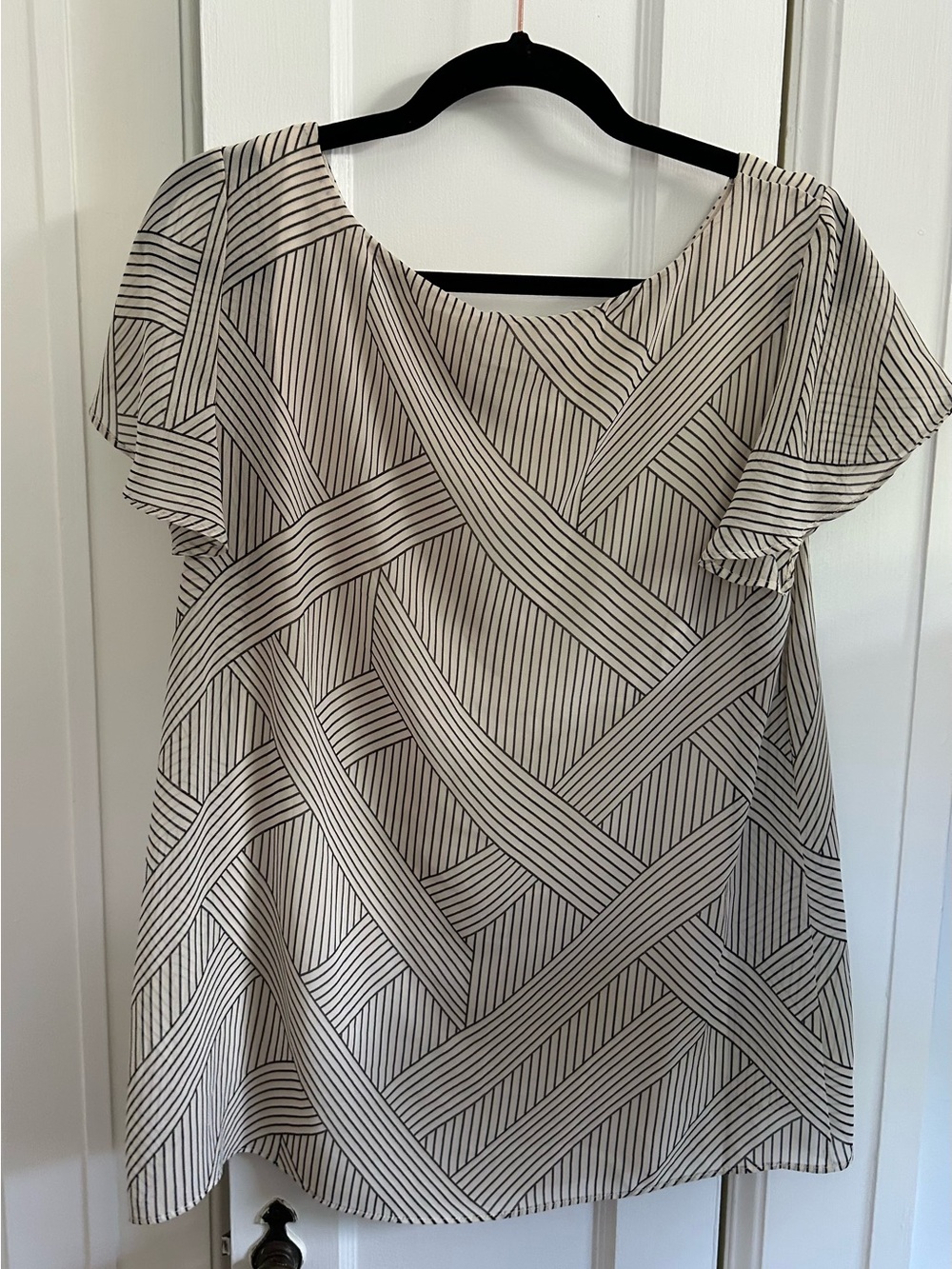 Ann Taylor Cream Blouse with Black Pinstripes